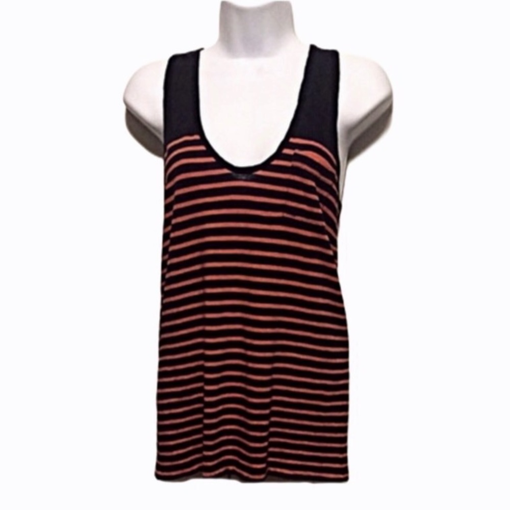 J. Crew Orange & Navy Blue Striped Cotton Tank